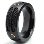 Stainless steel ring Black Titanium steel Ring Wedding Band with Black CZ and Black Twisted Cables ring